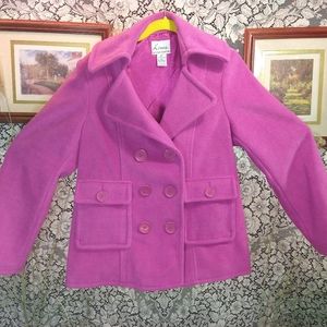 Louis Dell Olio pink raspberry peacoat heavy fleece with shoulder pads pockets